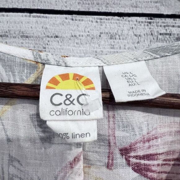 C&C California Dress Size Large Linen Tropical Floral Ruffle Sleeveless Shift - Picture 5 of 7